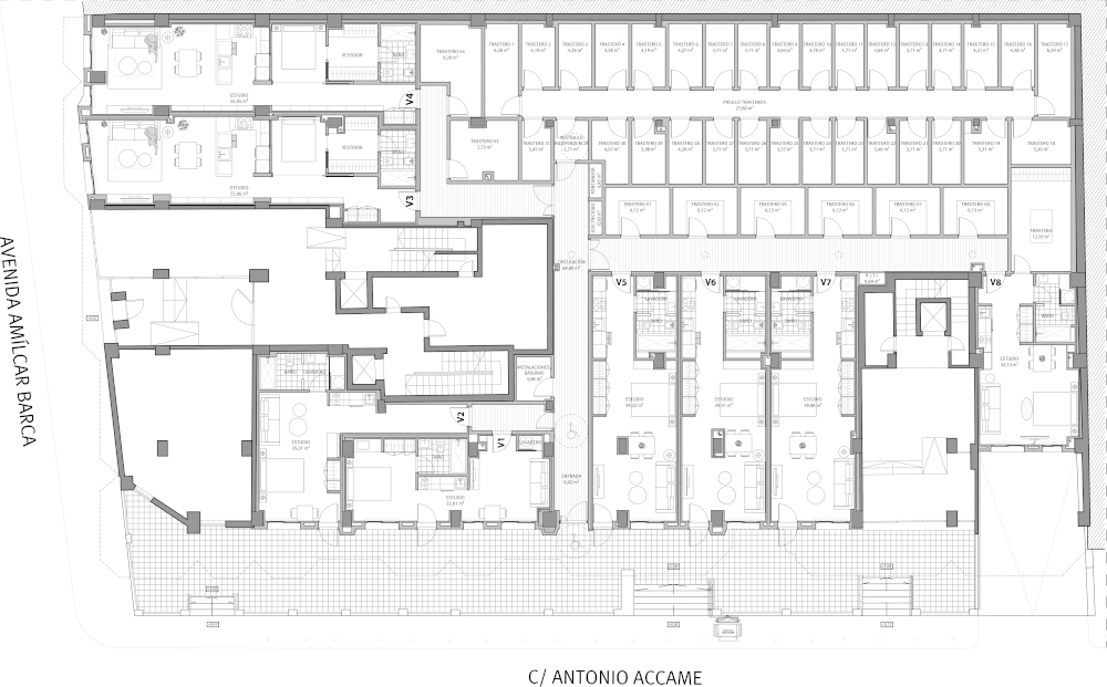 Planta General Amílcar Barca 29. Viviendas en régimen de cooperativa y venta de trasteros. Información y Venta: 626 842 176